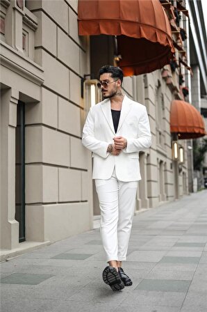 Erkek Basic Cep Detaylı Ceket Beyaz
