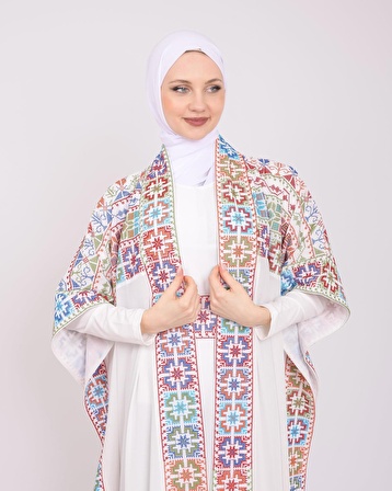 Kısa Kollu Oversize Kalıplı Geleneksel Kalın Nakışlı Kadın Geniş Abaya  Freesize C100014