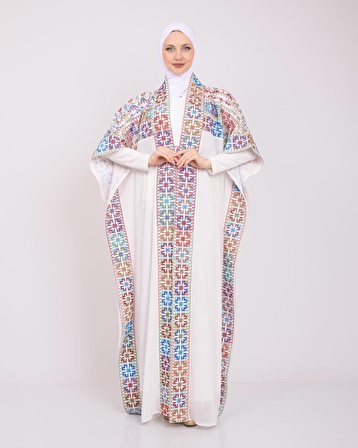 Kısa Kollu Oversize Kalıplı Geleneksel Kalın Nakışlı Kadın Geniş Abaya  Freesize C100014