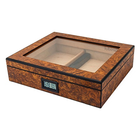 Lubinski Cedar Basic Camlı Puro Kutusu Humidor Slim Dijital Kahve 15s