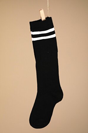 Diz Altı Çizgili Kolej Çorap Siyah Çocuk Çorabı