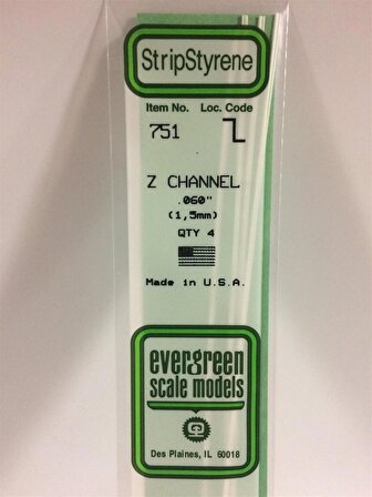 Evergreen 751 1.5x355 mm. Z profil Polistren Çubuk-4 Adet- Beyaz