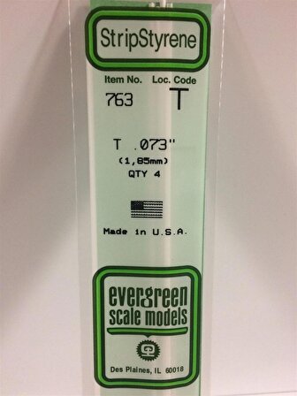 Evergreen 763 1.85x355 mm. T profil Polistren Çubuk-4 Adet- Beyaz