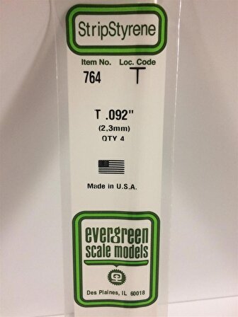 Evergreen 764 2.3x355 mm. T profil Polistren Çubuk-4 Adet- Beyaz