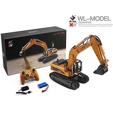 Wltoys 16800 1/16 Metal Şase,Metal Paletli,Duman Jeneratörlü 23 Kanal R/C Excavator