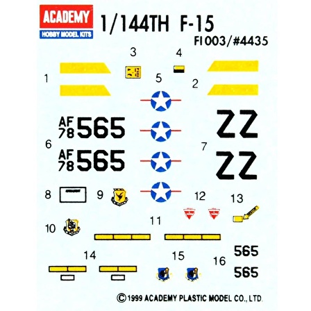 Academy 12609 1/144 F-15 Eagle USAF Savaş Uçağı Demonte Plastik Maketi