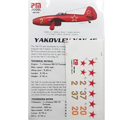 PM Model 102 1/72 YAK-15 Avcı Uçağı Demonte Plastik Maketi