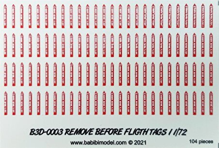 Babibi B3D-0001 1/72 Remove Flight Tags, 3 Boyutlu Dekal Çıkartma