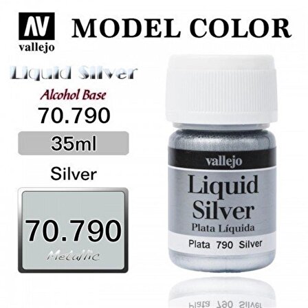 Vallejo 70790 35 ml. (211) Silver (Alcohol Based), Metal Pigmentli Alkol Bazlı Model Boyası