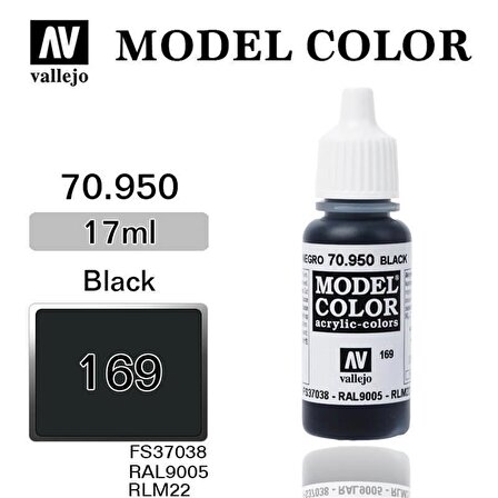 Vallejo 70950 17 ml. (169) Black-Matt, Model Color Serisi Model Boyası