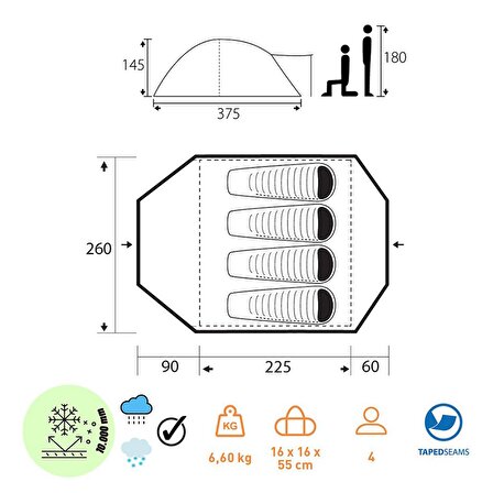 Trimm Enduro 4 Kişilik 4 Mevsim Çadır