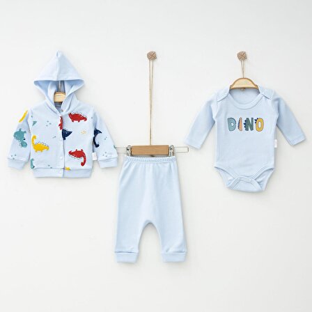 Baran Bebe Dino Baskılı Erkek Bebek Pijama Takımı - 100% Pamuk