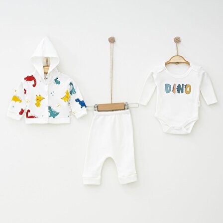 Baran Bebe Dino Baskılı Erkek Bebek Pijama Takımı - 100% Pamuk