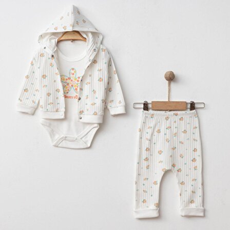 Baran Bebe Çiçek Desenli Kız Bebek Pijama Takım-%100 Pamuk