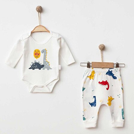 Baran Bebe Dino Baskılı Unisex Bebek Pijama Takımı