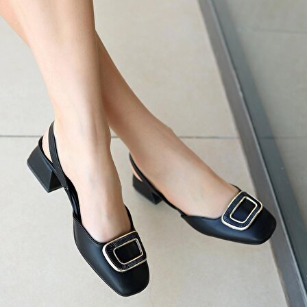 Jasmi Siyah Cilt Topuklu Ayakkabı