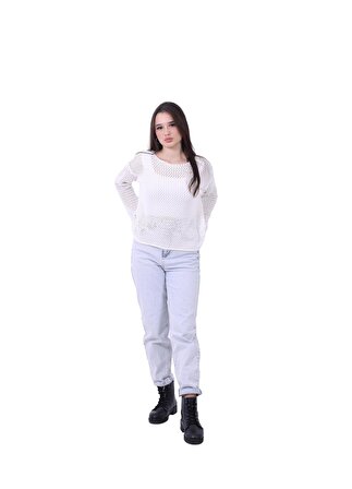 RTD&VLD Kadın Ajurlu Triko Bluz Beyaz