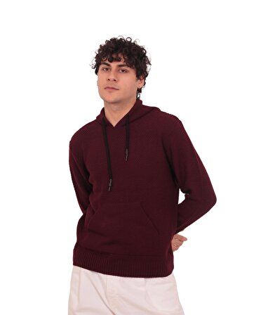 RTD&VLD Erkek Kapüşonlu Triko Sweatshirt Kazak Bordo