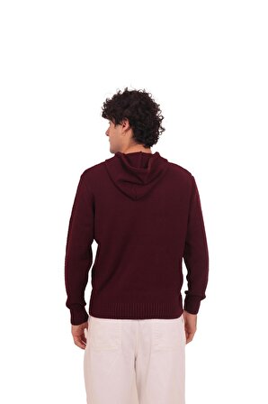 RTD&VLD Erkek Kapüşonlu Triko Sweatshirt Kazak Bordo