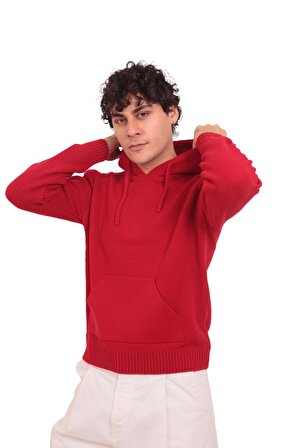 RTD&VLD Erkek Kapşonlu Triko Sweatshirt Kırmızı