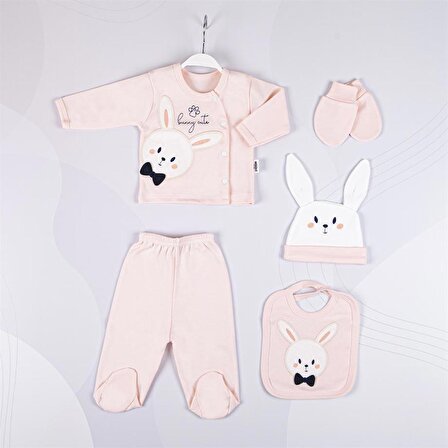 Kız Bebek Bunny Cute Nakışlı 5Li Hastane Çıkışı Seti - SOMON