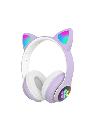 Led Işıklı Kedi Kulaklı Kulak Üstü Kablosuz Bluetooth Kulaklık Mikrofonlu Hafız Kart Giriş