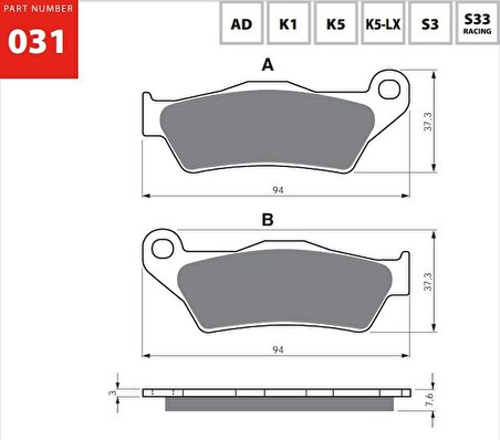 Gold Ad 031 Fren Balata Sinter Metal AD031