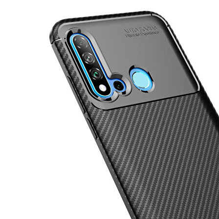 Huawei P20 Lite 2019 Uyumlu Kılıf Karbon Tasarım ve Parmak İzi Yapmayan, Europa Özel Serisi, Kamera Lensi Koruyan TPU Kılıf