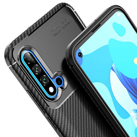 Huawei P20 Lite 2019 Uyumlu Kılıf Karbon Tasarım ve Parmak İzi Yapmayan, Europa Özel Serisi, Kamera Lensi Koruyan TPU Kılıf