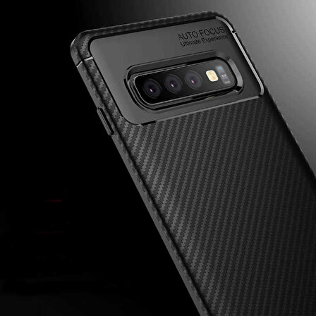 Samsung Galaxy S10 Plus Uyumlu Kılıf Karbon Tasarım ve Parmak İzi Yapmayan, Europa Özel Serisi, Kamera Lensi Koruyan TPU Kılıf