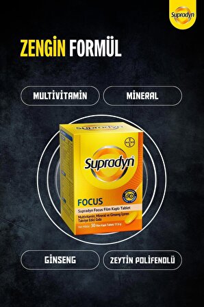 Focus 30 Film Kaplı Tablet Zeytin Polifenolü, Ginseng, Multivitamin Ve Mineral Içeren