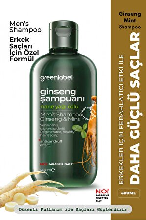 Greenlabel Ginseng Ve Nane Özlü Parabensiz Tuzsuz Kepek Karşıtı Bakım Ve Onarım Şampuanı 400ml