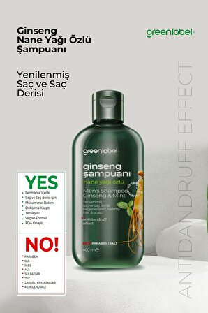 Greenlabel Ginseng Ve Nane Özlü Parabensiz Tuzsuz Kepek Karşıtı Bakım Ve Onarım Şampuanı 400ml