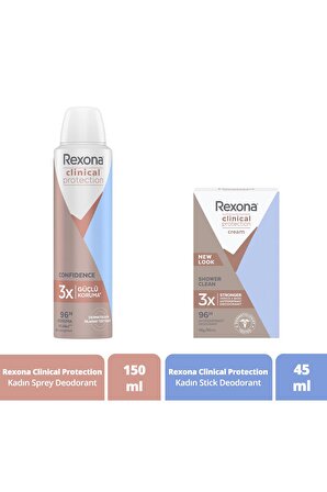 Rexona Clinical Protection Kadın Sprey Deodorant 150 ML + Clinical Protection Kadın Stick Deodorant 45 ML