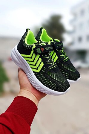 Siyah - Lafonten Unisex Mikrofiber Triko Çocuk Spor Ayakkabı