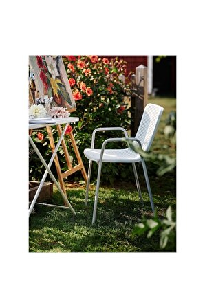 TORPARÖ Beyaz-Gri Kolçaklı Sandalye Mindersiz Balkon-Bahçe Sandalyesi