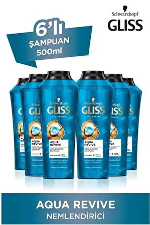 Gliss Aqua Revive Nemlendirici Şampuan - Hyaluron Ve Deniz Yosunu Özü Ile 500 ml X 6 Adet