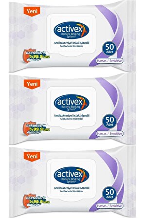 Activex Antibakteriyel Islak Mendil Hassas 50'li 3 Adet