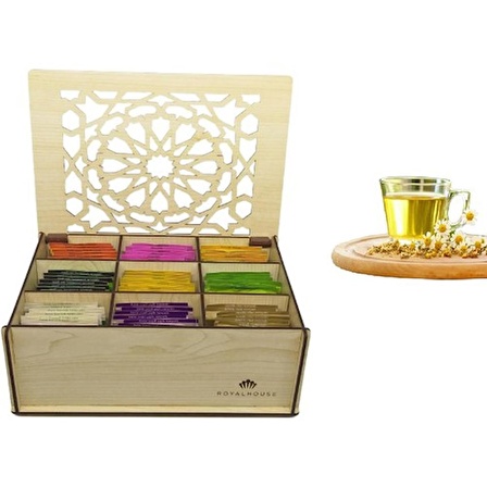 Ankaflex Ahşap Akça Ağaç Çay Kutusu 9 Bölmeli Kapaklı Poşet Bitki Çayı Saklama Kabı Tea Box