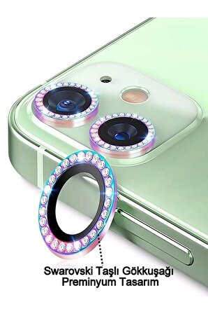 SKV MOBILE Iphone 11/12/12 Mini Taşlı  karışık renk Kamera Koruyucu Lens Koruyucu