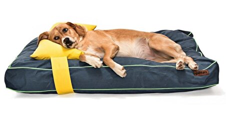 Petza Üstü Açık - Yastıklı Çift Taraflı - Fermuarlı Lacivert - Sarı Büyük - Orta Irk Köpek Yatağı