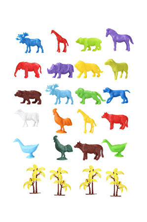 Toy Play 24 Parça Renkli Mini Vahşi Hayvanlar ve Çiftlik Hayvanları Figür Seti 4-6 cm SKU669-676