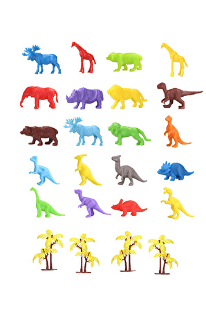 Toy Play 24 Parça Renkli Mini Dinozor ve Vahşi Hayvanlar Figür Seti 4-6 cm SKU683-669