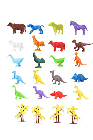 Toy Play 24 Parça Renkli Mini Dinozor ve Çiftlik Hayvanları Figür Seti 4-6 cm SKU683-676