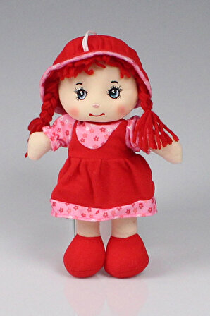 Kırmızı Çiçekli Elbiseli Oyuncak Bez Bebekleri 20 cm