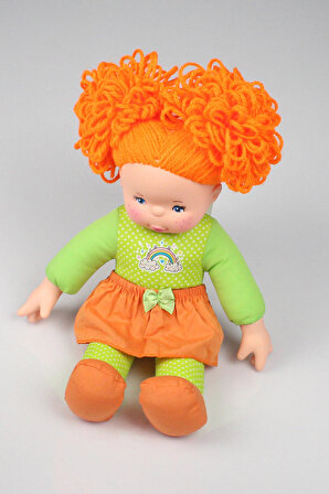 Renkli Turuncu Saçlı Oyuncak Bez Bebekleri 30 cm