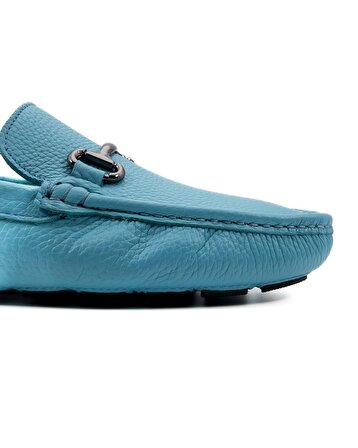 Troya Açık Mavi Hakiki Deri Erkek Loafer Ayakkabı Numara 44