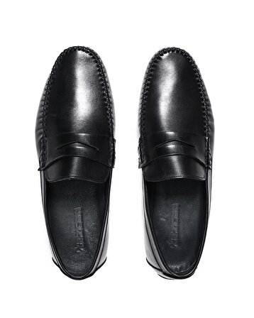 Perge Siyah Hakiki Deri Erkek Loafer Ayakkabı Numara 44