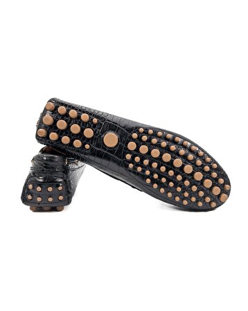 Patara Kadın Siyah Kroko Desenli Hakiki Deri Loafer Ayakkabı Renk Siyah
