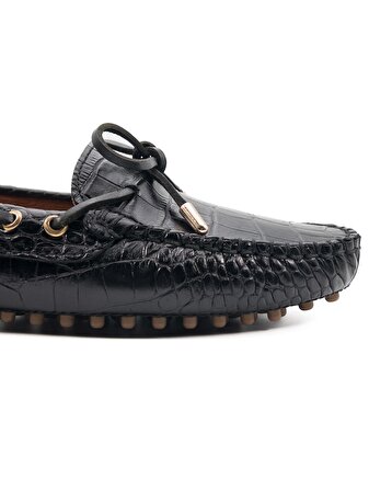 Patara Kadın Siyah Kroko Desenli Hakiki Deri Loafer Ayakkabı Renk Siyah